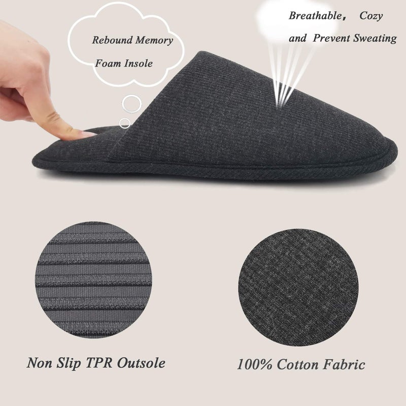 ofoot Men's Organic Cotton Cozy Indoor Slippers, Memory Foam House Flat,Washable Slip on Home Shoes(Charcoal Grey,US 9-10) - Image 2